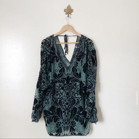 Free People Florence Flock Mini Dress Green Velvet Size XS NWOT - Picture 1 of 10